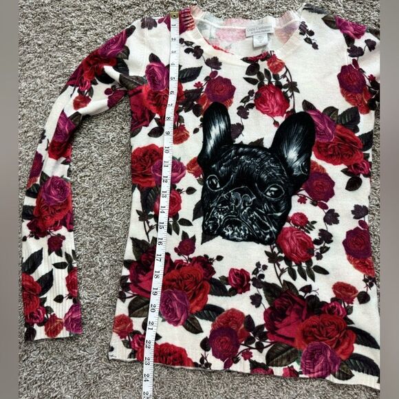 Oats Cashmere Floral & French Bull Dog Black & White Sweater - Picture 3 of 5